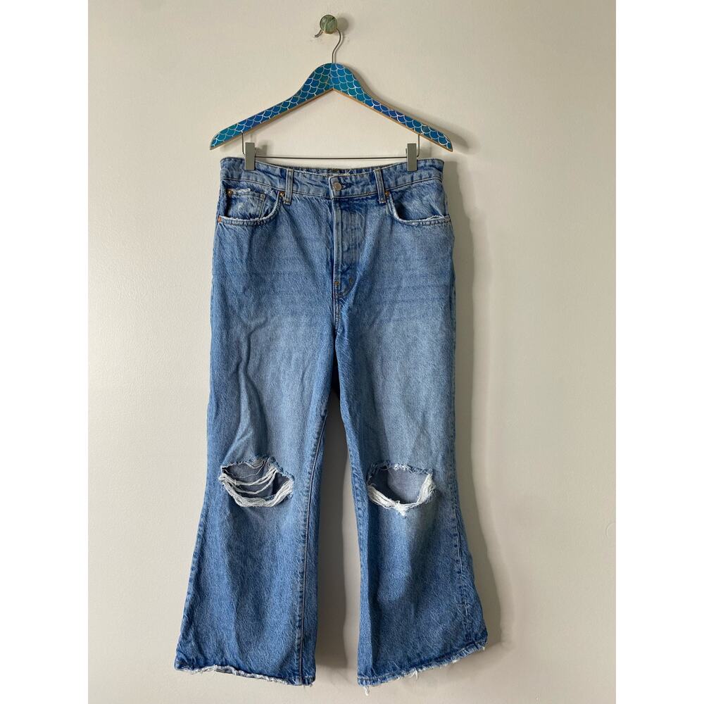 FREE PEOPLE Ranger Ripped Crop Wide Leg Jeans High Waisted Size  31 - Picture 11 of 11